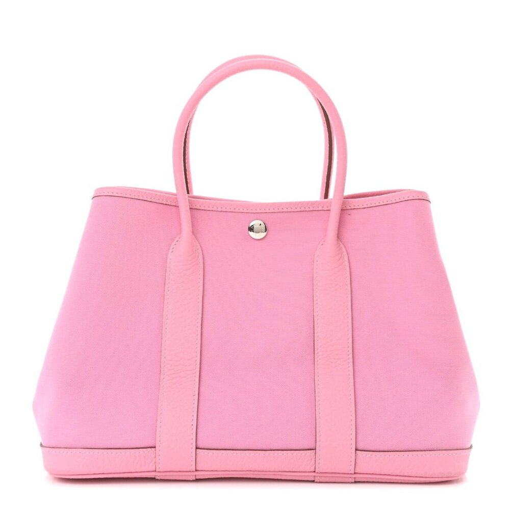 Hermes Garden Party TPM Toile Officier Vache Leather Tote Bag Pink Handbag